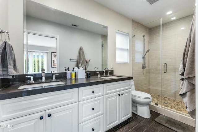 357 Northcliff Rd, Pasadena, CA 91107 - full bath with a stall shower, double vanity, recessed lighting, and wood finish floors
