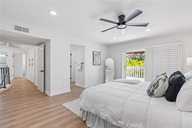 26982 Pueblonuevo Dr, Mission Viejo, CA 92691 - bedroom with access to outside, light wood-style flooring, recessed lighting, and ceiling fan