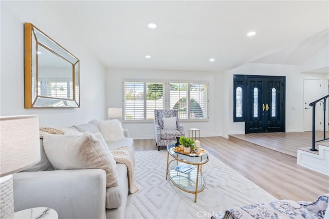 26982 Pueblonuevo Dr, Mission Viejo, CA 92691 - living room featuring wood finished floors, recessed lighting, and stairs