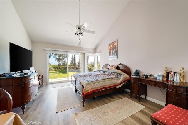 11056 Orchard View Ln, Riverside, CA 92503 - bedroom featuring lofted ceiling, wood finished floors, access to exterior, and ceiling fan
