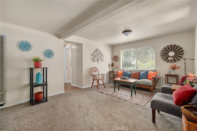 6435 Norwood Ave, Riverside, CA 92505 - carpeted living room featuring beamed ceiling and a heating unit