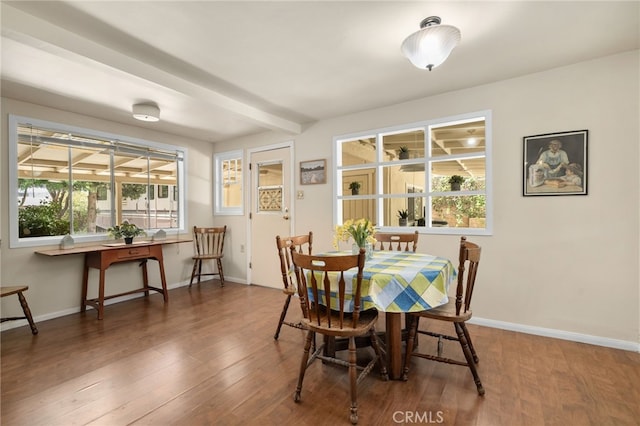 6435 Norwood Ave, Riverside, CA 92505 - dining space featuring plenty of natural light, wood finished floors, and beam ceiling