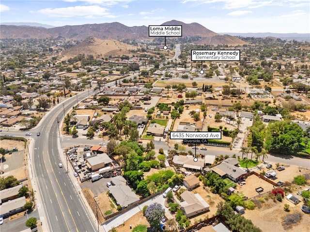 6435 Norwood Ave, Riverside, CA 92505 - aerial view of property and surrounding area with a mountainous background and nearby suburban area