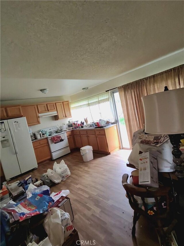 1235 Callas Dr, Oxnard, CA 93035 - dining area featuring a textured ceiling and wood finished floors