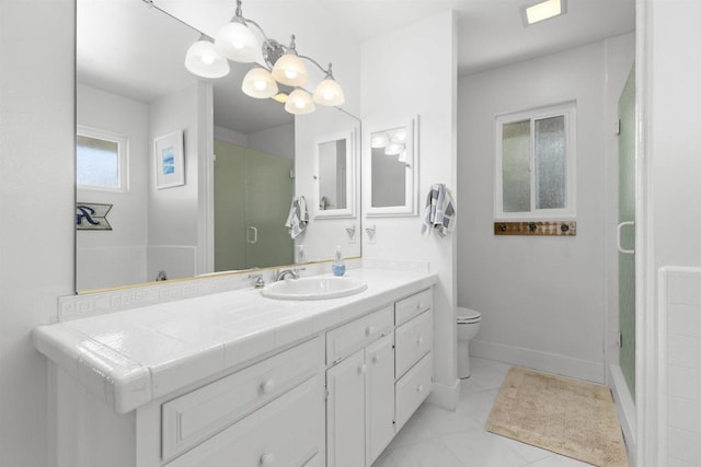 3237 Canonita Dr, Fallbrook, CA 92028 - bathroom with vanity, a shower with door, and a chandelier