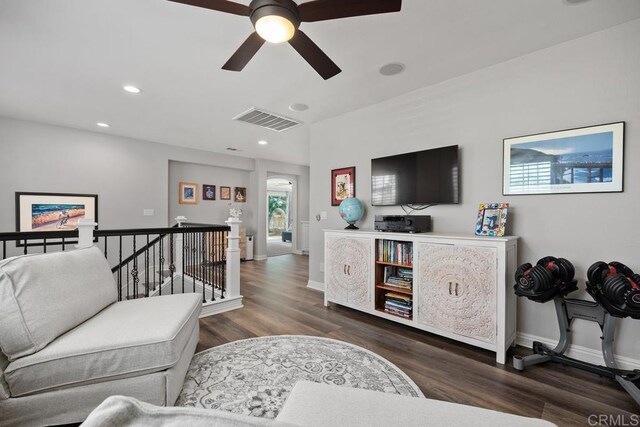 923 Citrine Way, San Marcos, CA 92078 - living area featuring wood finished floors, ceiling fan, and recessed lighting