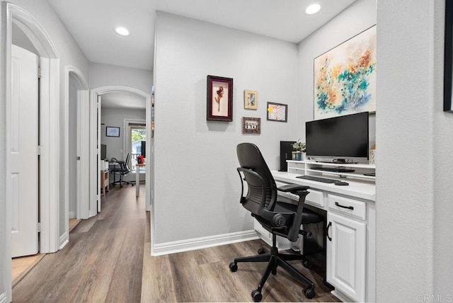 923 Citrine Way, San Marcos, CA 92078 - office with arched walkways, wood finished floors, and recessed lighting