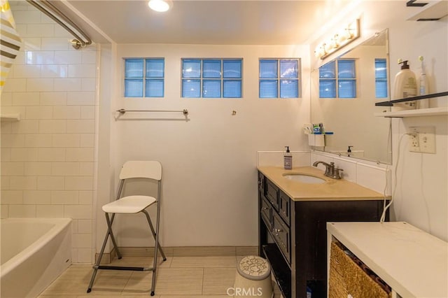 320 W 21st St, Merced, CA 95340 - full bath featuring vanity, tile patterned flooring, and shower / tub combination