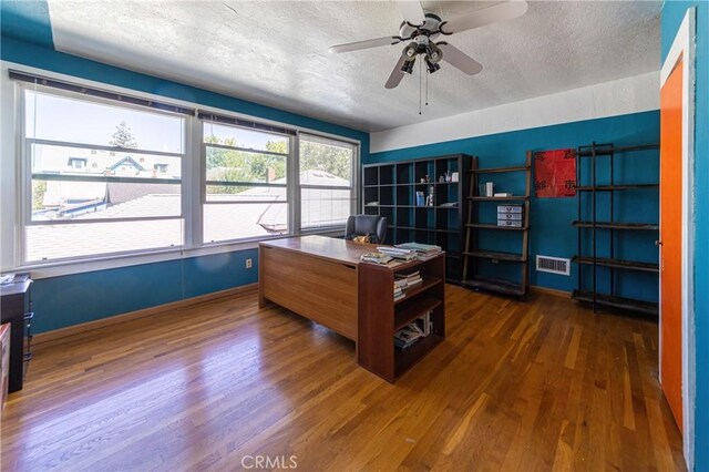 320 W 21st St, Merced, CA 95340 - office with a textured ceiling, wood finished floors, and ceiling fan