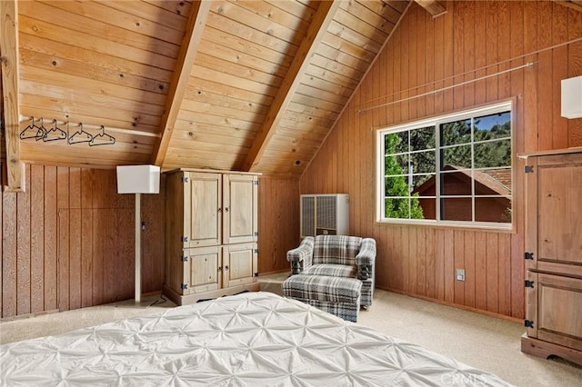 33712 Green Valley Lake Rd, Green Valley Lake, CA 92341 - bedroom with carpet floors, wood walls, and wooden ceiling