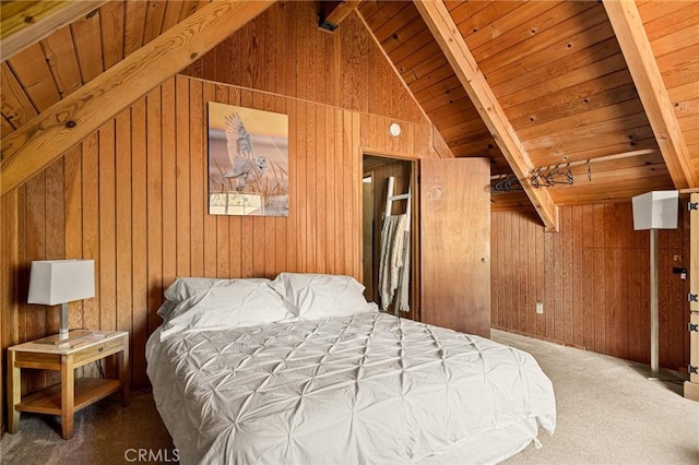 33712 Green Valley Lake Rd, Green Valley Lake, CA 92341 - carpeted bedroom featuring wooden ceiling and wooden walls