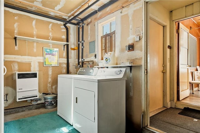 33712 Green Valley Lake Rd, Green Valley Lake, CA 92341 - laundry area featuring heating unit and independent washer and dryer