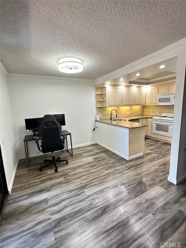 2200 Woodside Ln Unit 2, Sacramento, CA 95825 - office featuring a textured ceiling, ornamental molding, and dark wood-type flooring