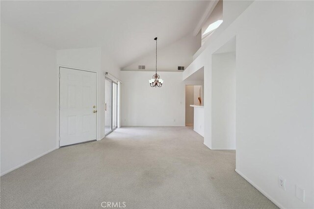 4240 Lost Hills Rd Unit 2205, Calabasas, CA 91301 - spare room featuring a chandelier, light colored carpet, and lofted ceiling