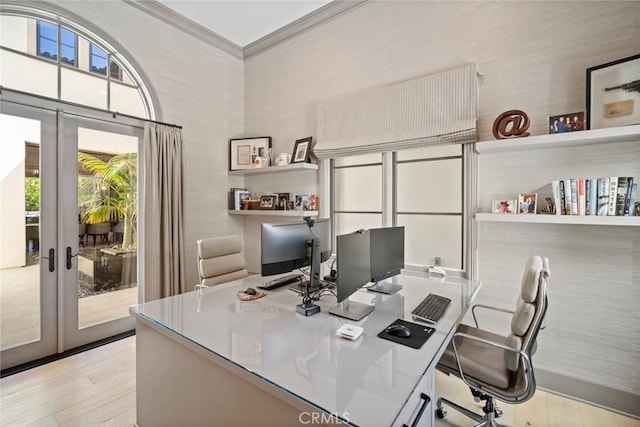 16 Seawatch, Newport Coast, CA 92657 - office featuring crown molding, light wood-type flooring, and french doors