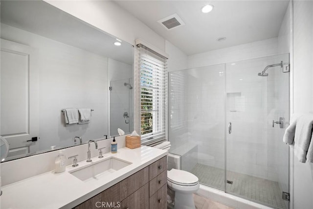 16 Seawatch, Newport Coast, CA 92657 - bathroom with vanity, a stall shower, and recessed lighting