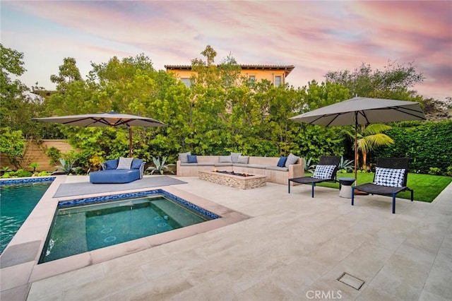 16 Seawatch, Newport Coast, CA 92657 - swimming pool with a patio area and an outdoor living space with a fire pit