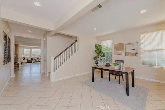 25228 Coral Canyon Rd, Corona, CA 92883 - office area with recessed lighting and light tile patterned floors
