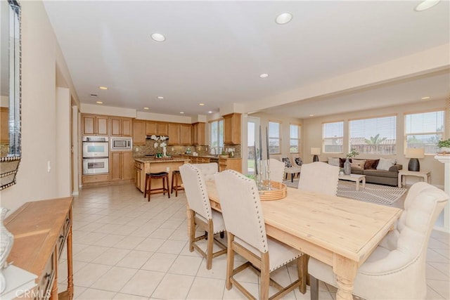 25228 Coral Canyon Rd, Corona, CA 92883 - dining space with plenty of natural light, recessed lighting, and light tile patterned floors