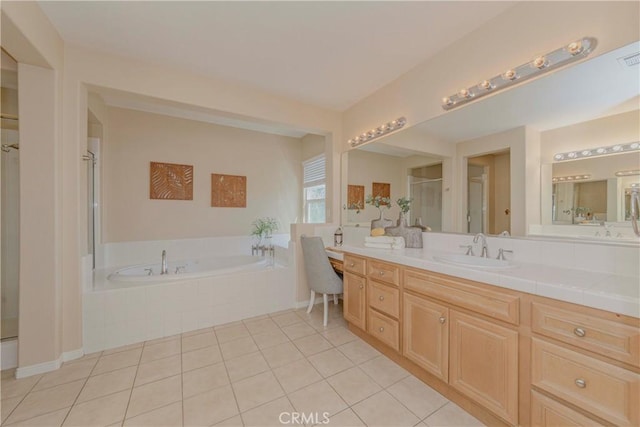 25228 Coral Canyon Rd, Corona, CA 92883 - full bath with vanity, a bath, tile patterned floors, and a stall shower