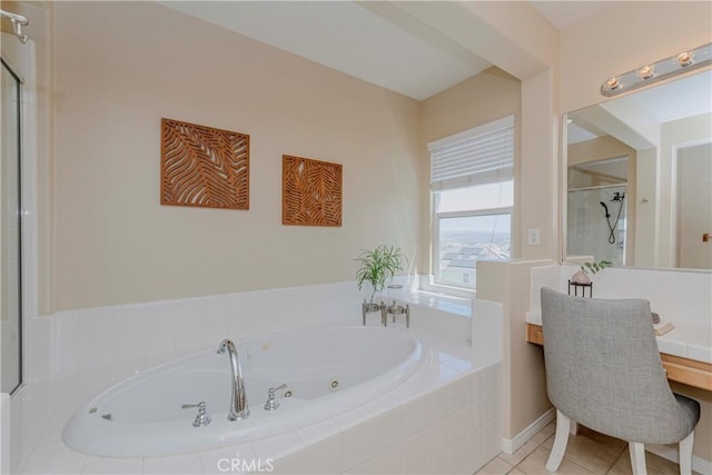 25228 Coral Canyon Rd, Corona, CA 92883 - full bath featuring a whirlpool tub, tile patterned flooring, and a shower