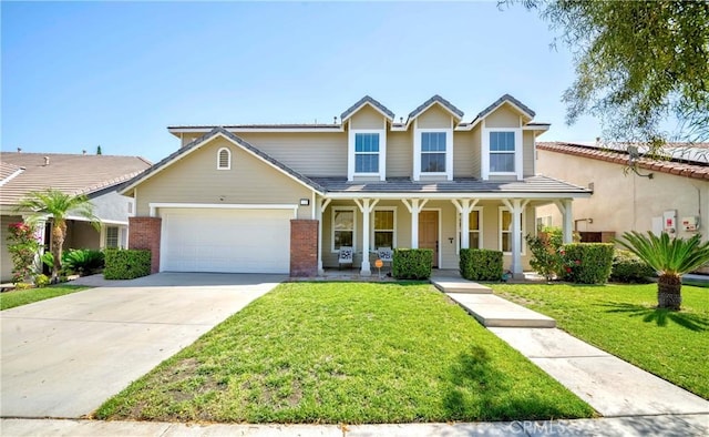 25228 Coral Canyon Rd, Corona, CA 92883 - traditional-style home featuring a porch, a garage, concrete driveway, and a front lawn