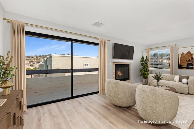 7528 Jerez Ct Unit 6, Carlsbad, CA 92009 - living room with light wood-style floors and a glass covered fireplace