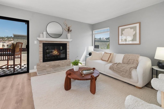 7528 Jerez Ct Unit 6, Carlsbad, CA 92009 - living area with wood finished floors and a glass covered fireplace