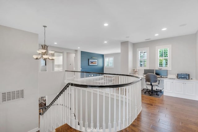 24234 Reyes Adobe Way, Valencia, CA 91354 - staircase with wood-type flooring, recessed lighting, and a chandelier