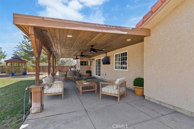 14296 Bieri St, Mojave, CA 93501 - view of patio / terrace featuring a gazebo, a ceiling fan, and an outdoor hangout area