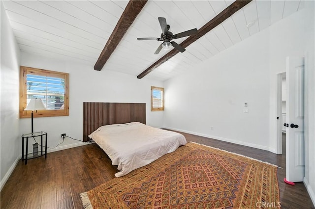 33175 Camino Maraca, Temecula, CA 92592 - bedroom with multiple windows, wood finished floors, a wood ceiling with exposed beams, and a ceiling fan