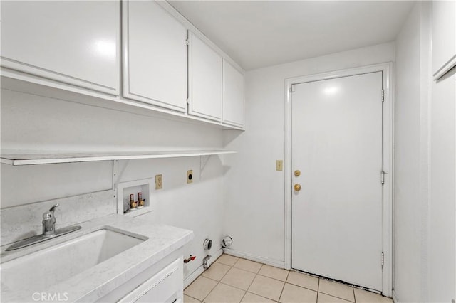 44051 Sheldon Ct, Temecula, CA 92592 - laundry area featuring gas dryer hookup, hookup for an electric dryer, hookup for a washing machine, cabinet space, and light tile patterned floors