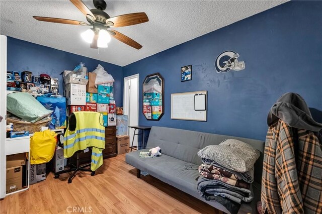 2660 Newell St, County Los Angeles, CA 90039 - home office featuring wood finished floors, a ceiling fan, and a textured ceiling