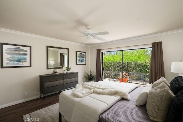 30326 Via Reata, Laguna Niguel, CA 92677 - bedroom with wood finished floors, crown molding, access to outside, and a ceiling fan