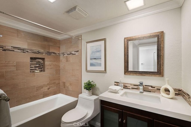 30326 Via Reata, Laguna Niguel, CA 92677 - full bathroom featuring vanity, tub / shower combination, ornamental molding, and backsplash