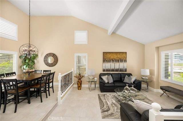 24330 Via Arriba Linda, Yorba Linda, CA 92887 - living room featuring a chandelier, high vaulted ceiling, and light tile patterned floors