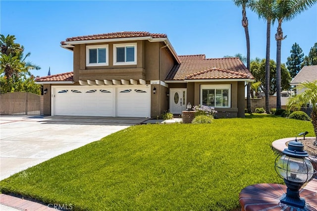 24330 Via Arriba Linda, Yorba Linda, CA 92887 - mediterranean / spanish home with stucco siding, a tile roof, driveway, an attached garage, and a gate