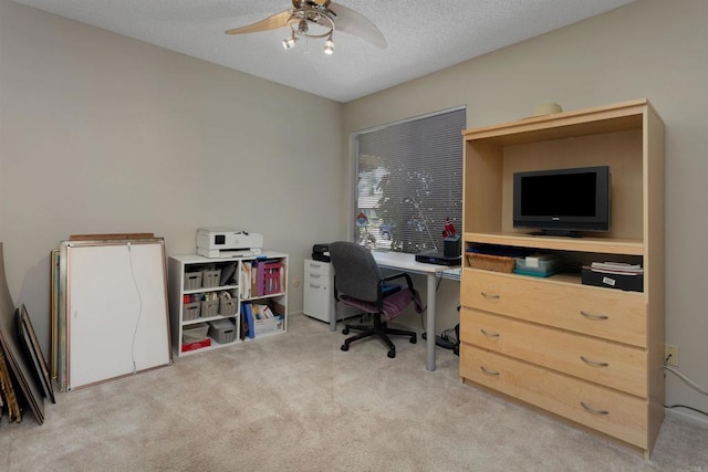 468 Las Brisas Dr, Escondido, CA 92027 - office featuring light colored carpet, a ceiling fan, and a textured ceiling
