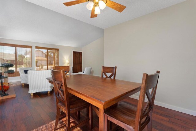 468 Las Brisas Dr, Escondido, CA 92027 - dining area featuring lofted ceiling, wood finished floors, and a ceiling fan