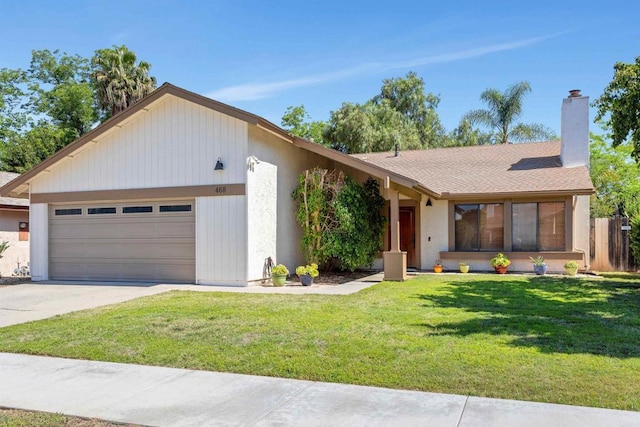 468 Las Brisas Dr, Escondido, CA 92027 - ranch-style home featuring a garage, concrete driveway, and a chimney