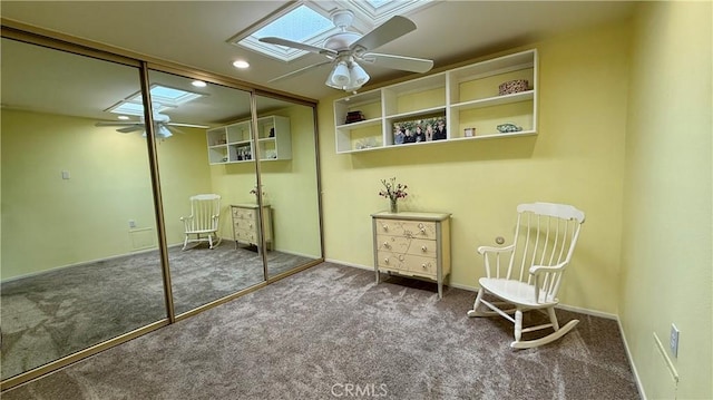3001 Via Buena Vis Unit C, Laguna Woods, CA 92637 - living area featuring a skylight, a ceiling fan, carpet floors, and recessed lighting