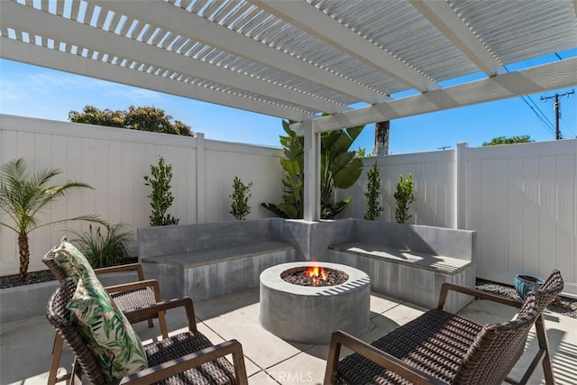 5337 Canehill Ave, Lakewood, CA 90713 - fenced backyard with a fire pit, a patio, and a pergola