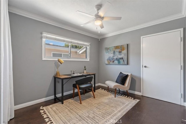 5337 Canehill Ave, Lakewood, CA 90713 - home office with crown molding, wood finished floors, and a ceiling fan