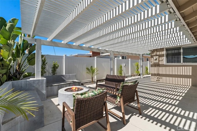 5337 Canehill Ave, Lakewood, CA 90713 - fenced backyard featuring an outdoor fire pit, a patio, and a pergola