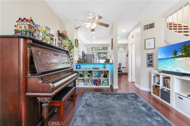 28305 Paseo El Siena Unit 10, Laguna Niguel, CA 92677 - living area featuring wood finished floors, ceiling fan, and recessed lighting