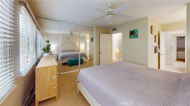 28305 Paseo El Siena Unit 10, Laguna Niguel, CA 92677 - bedroom featuring light carpet, a closet, and ceiling fan