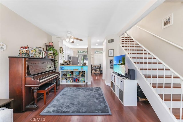28305 Paseo El Siena Unit 10, Laguna Niguel, CA 92677 - sitting room featuring stairs, ceiling fan, wood finished floors, and recessed lighting