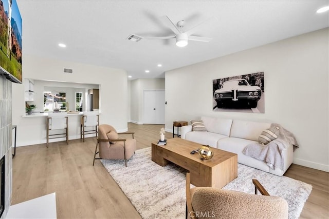 191 Desert Falls Cir, Palm Desert, CA 92211 - living room featuring ceiling fan, wood finished floors, and recessed lighting