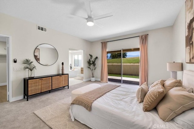 191 Desert Falls Cir, Palm Desert, CA 92211 - bedroom featuring light carpet, access to outside, connected bathroom, and ceiling fan
