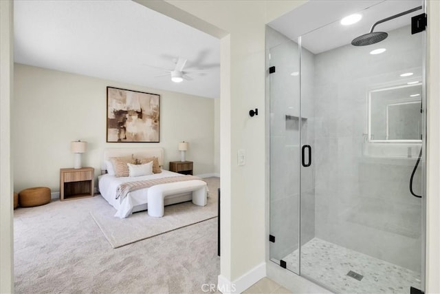 191 Desert Falls Cir, Palm Desert, CA 92211 - ensuite bathroom featuring a shower stall and a ceiling fan
